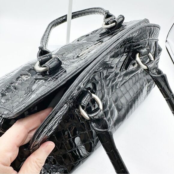 COLE HAAN XL Black Reptile Embossed Patent Leather Tote Bag - Picture 15 of 16